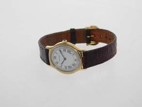 Thumbnail von Cartier Arcade Paris Handaufzug 18 Karat Gelbgold mit Original Band und Schließe mit seltener 18 Karat Weißgoldlünette 24 x 31 mm Rarität