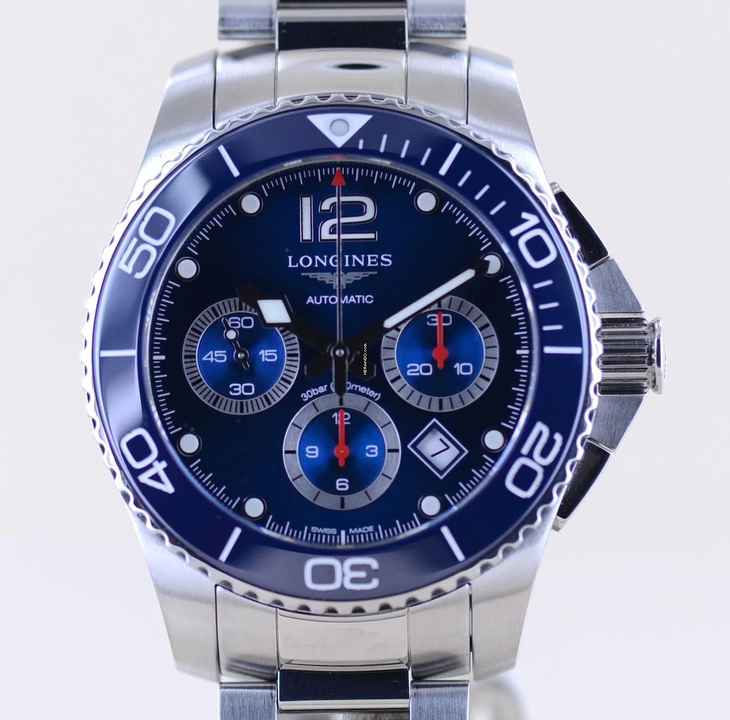  Longines HydroConquest Chronograph Diver Stahl Automatic blue Dial 43mm B+P 
