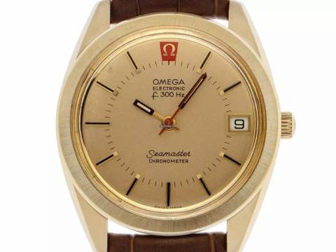  Omega Seamaster Electroquarz 300Hz Ref.198.0001 1972 original Box sehr gut Vintage Seamaster Electronicquarz f300Hz 14kt Gelbgold 62g 