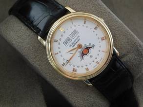 Thumbnail von Blancpain Villeret 18 Karat Gelbgold Automatik Triple Calendar Mondphase 34 mm selten mit deutscher Anzeige original Band und 18Kt Schließ