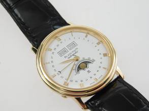 Thumbnail von Blancpain Villeret 18 Karat Gelbgold Automatik Triple Calendar Mondphase 34 mm selten mit deutscher Anzeige original Band und 18Kt Schließ