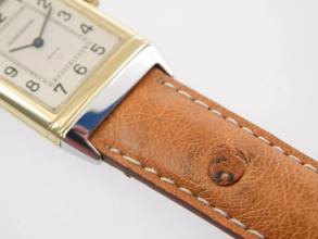 Thumbnail von Jaeger-LeCoultre Reverso Classique Classic Stahl / Gelbgold im Top Zustand mit Straußenband und Faltschließe Classic 23 x 38 mm