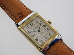 Thumbnail von Jaeger-LeCoultre Reverso Classique Classic Stahl / Gelbgold im Top Zustand mit Straußenband und Faltschließe Classic 23 x 38 mm
