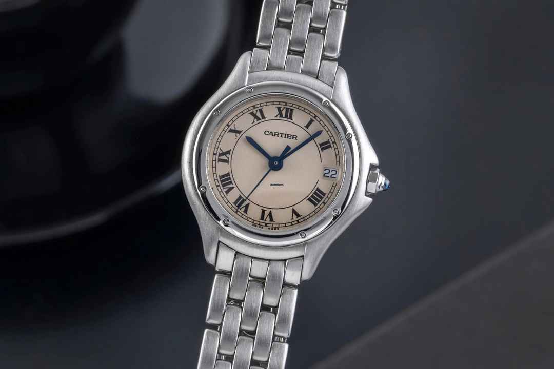  Cartier Cougar Stahl Quarz Roman Dial Damenuhr Ref. W35001F5 Klassiker 