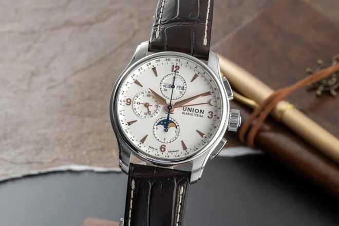  Union Glashütte Belisar Chronograph Stahl Automatik Herrenuhr Ref. D0024251 B&P 