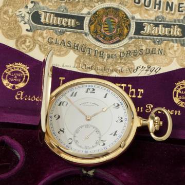  A. Lange & Söhne Full Set 18k Gold 1A Gangprüfung der Sternwarte Savonette Taschenuhr 1904 keinerlei Inskriptionen mit Museums-Zertifikat 