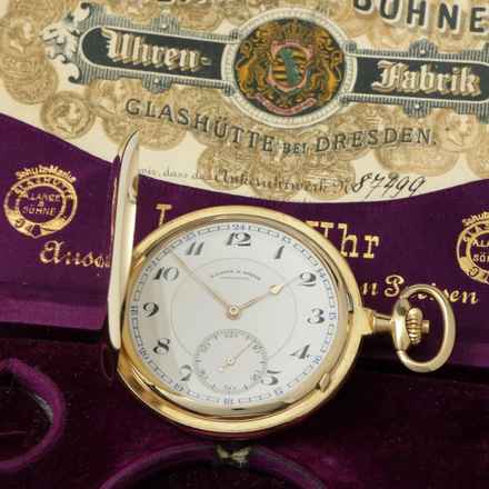  A. Lange & Söhne Full Set 18k Gold 1A Gangprüfung der Sternwarte Savonette Taschenuhr 1904 keinerlei Inskriptionen mit Museums-Zertifikat 