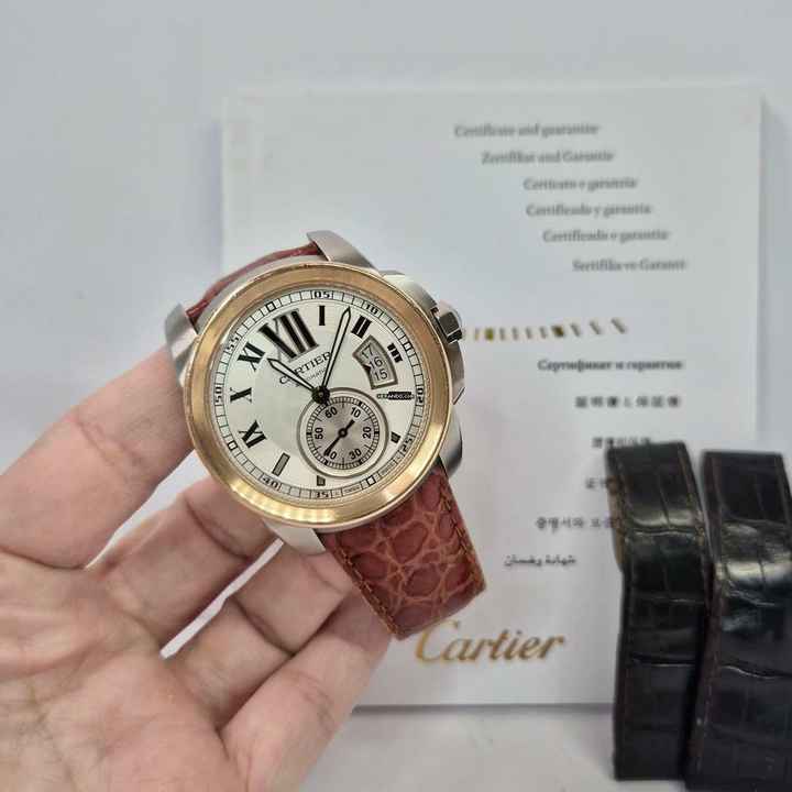  Cartier Calibre de Cartier Ouro Rosé & Aço 42mm Automát. Completo 