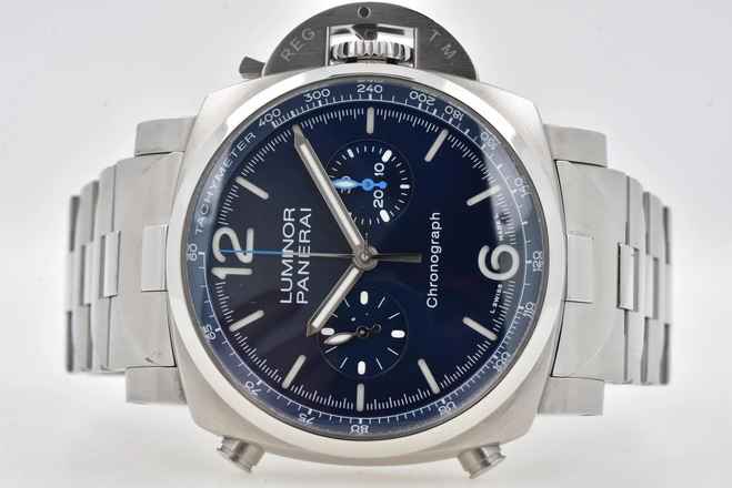  Panerai Luminor Chronograph 44mm PAM 1110 Blue Dial Bracelet 