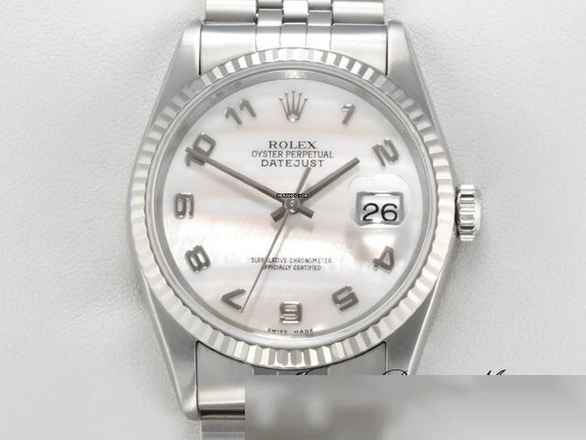  Rolex Datejust 36 36mm 16234 2004 Stahl Weissgold 750 Cacholong Gold Damen Herren Stainless Steel Jubilé-band Chronometer Oyster White Dial 