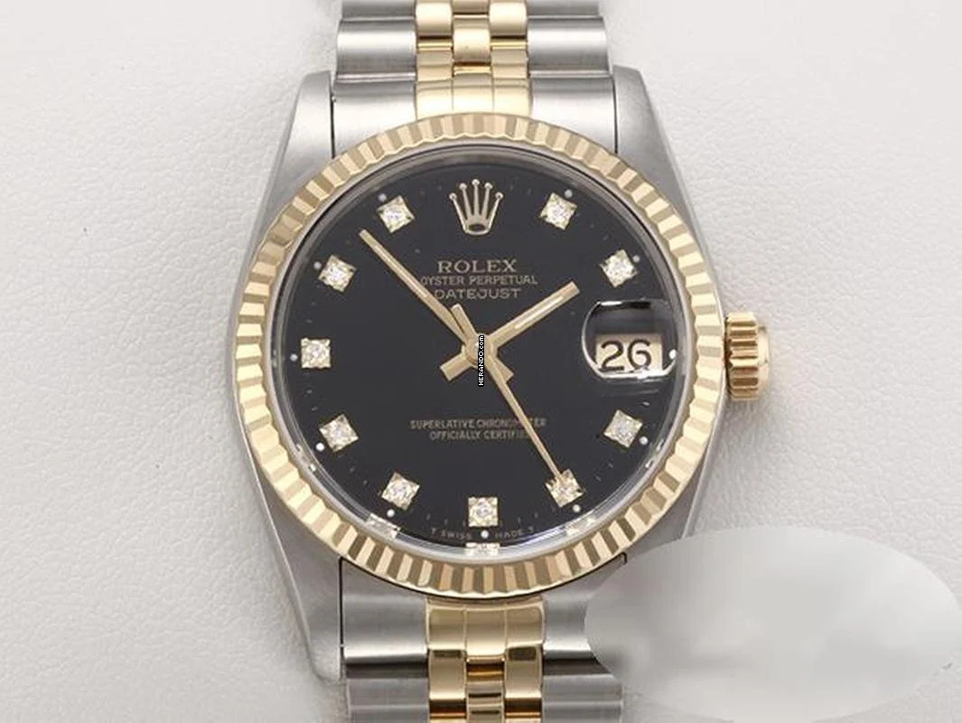 Rolex Datejust 31 Medium Stahl Gelbgold 750 Diamanten Automatik Gold Stahl Stainless Steel 18kt Yellow Gold Jubilé-band Chronometer Oyster Black Dial