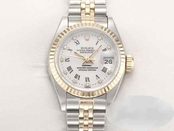  Rolex Lady-Datejust Edelstahl Gelbgold 750 Diamanten Automatik Gold Stahl Stainless Steel 18kt Yellow Gold Jubilé-band Chronometer Oyster White Dial 