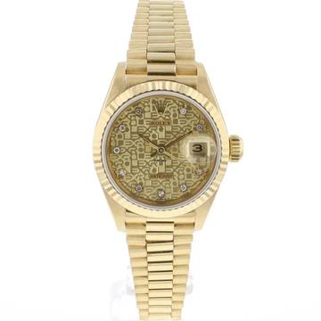  Rolex Lady-Datejust 26 Yellow Gold President Logo Diamond Dial 