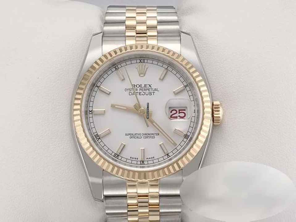  Rolex Datejust 36 36mm 116233 2010 Edelstahl Gelbgold 750 Automatik Stahl Stainless Steel 18kt Yellow Gold Jubilé-band Chronometer Oyster White Dial 