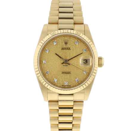  Rolex Datejust 31 Yellow Gold Logo Diamond Dial 