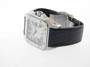 Thumbnail von Cartier Santos 100 XL 38 x 51 mm Tresoruhr mit original Krokoband und Faltschließe Wie Neu ! mit original Cartier Krokoband und Faltschließe