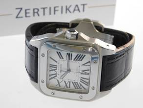 Thumbnail von Cartier Santos 100 XL 38 x 51 mm Tresoruhr mit original Krokoband und Faltschließe Wie Neu ! mit original Cartier Krokoband und Faltschließe