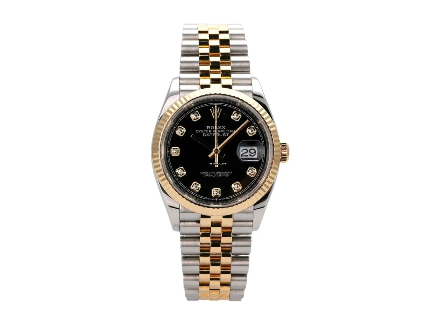 Rolex Datejust 36 Oystersteel / Gelbgold Ref. 126233 Schwarz Diamant Jubile-Band