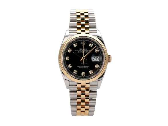  Rolex Datejust 36 Oystersteel / Gelbgold Ref. 126233 Schwarz Diamant Jubile-Band 