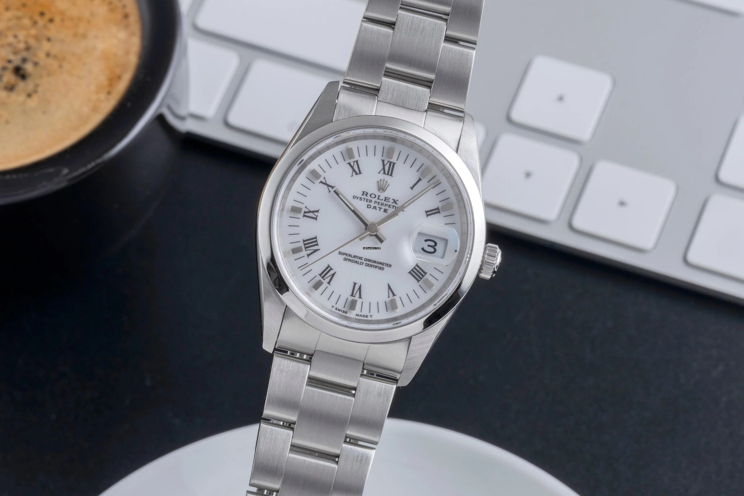  Rolex Oyster Perpetual Date 34 White Dial Oyster Stahl Automatik Herrenuhr Ref. 15200 T-Serie 