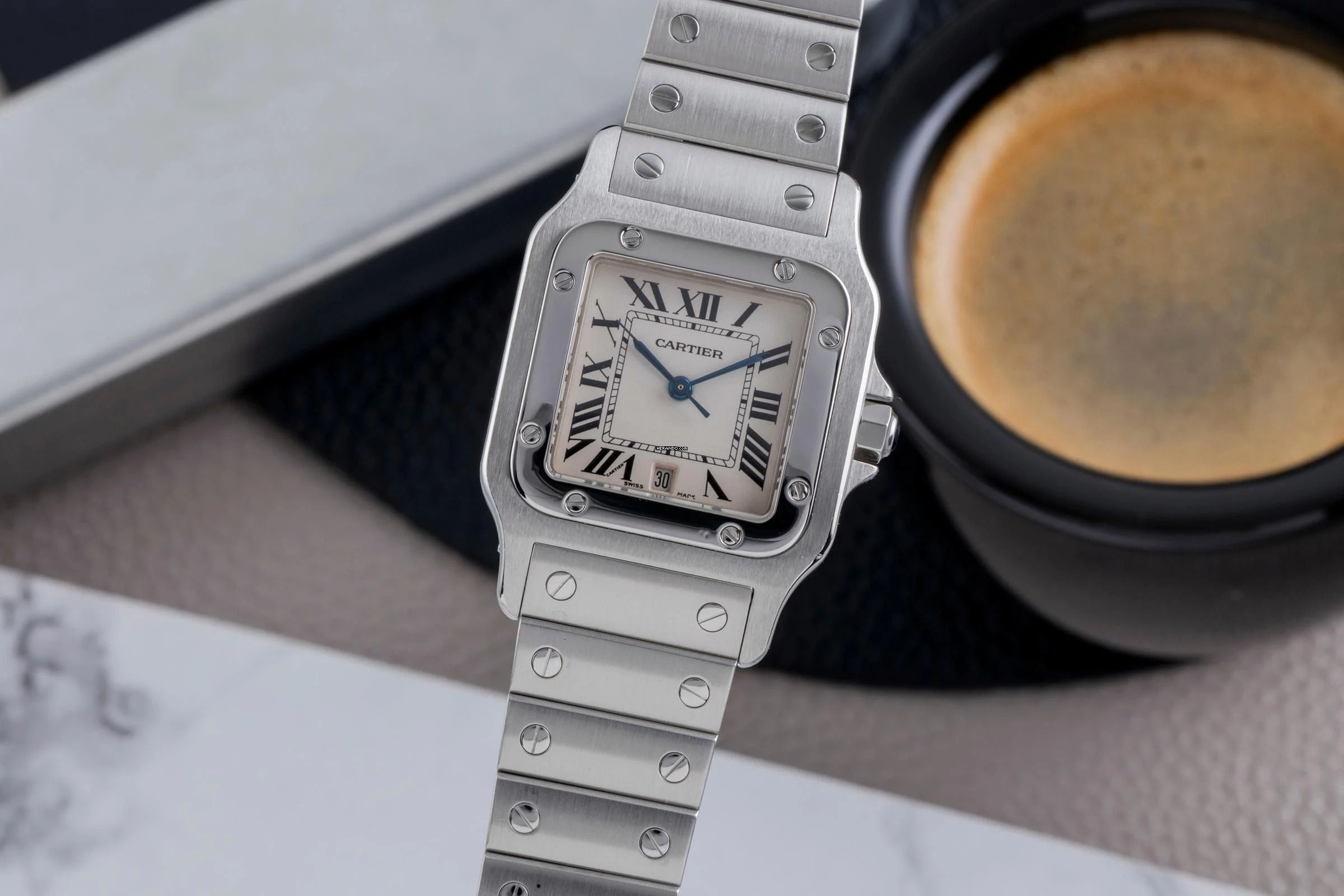  Cartier Santos Galbée Stahl Quarz Herrenuhr Ref. W20060D6 Papiere 2017 