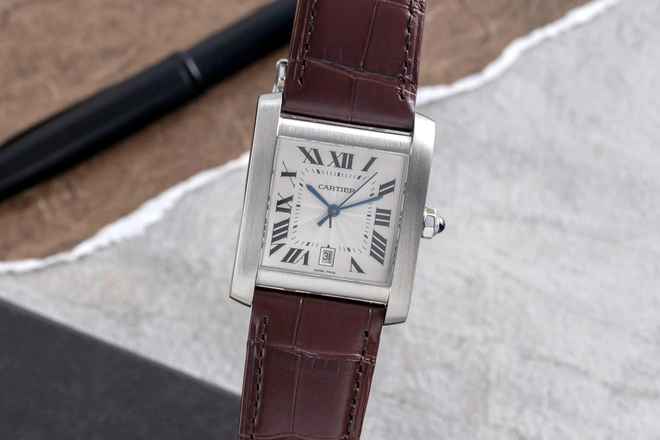  Cartier Tank Française Edelstahl Automatik Herrenuhr Ref. W5101755 B&P 2002 
