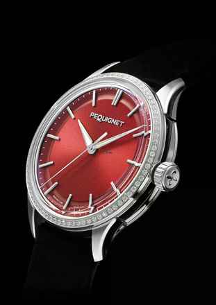  Pequignet Royale Paris Watch - 36 mm Burgundy dial bezel with 78 diamonds 