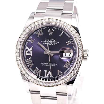  Rolex Datejust 36 Lila Factory Diamond – 126284RBR – like NEW – 03/2023 Full Set Lc100 