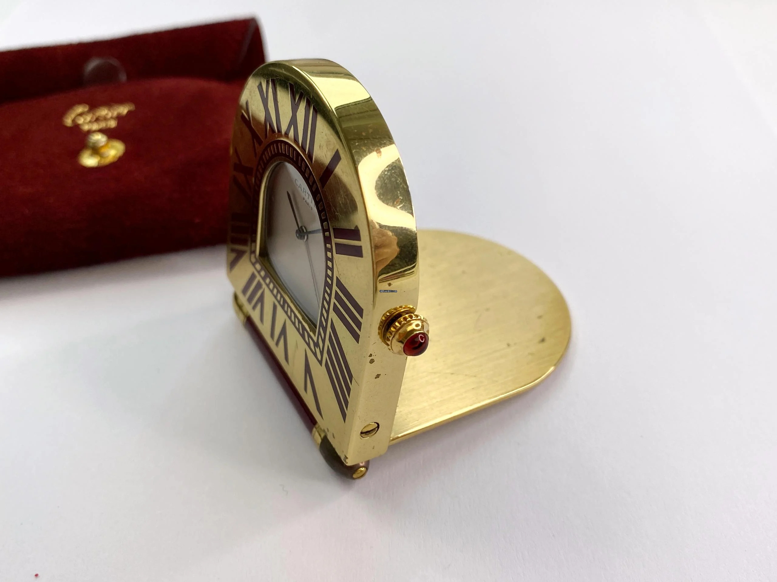 Thumbnail von Cartier Table Clock Tischuhr Table Clock Red Bordeaux 57 x 50mm Travel Clock Reisewecker