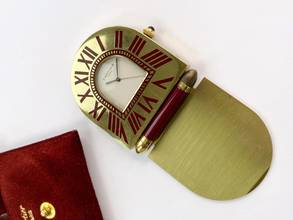 Thumbnail von Cartier Table Clock Tischuhr Table Clock Red Bordeaux 57 x 50mm Travel Clock Reisewecker