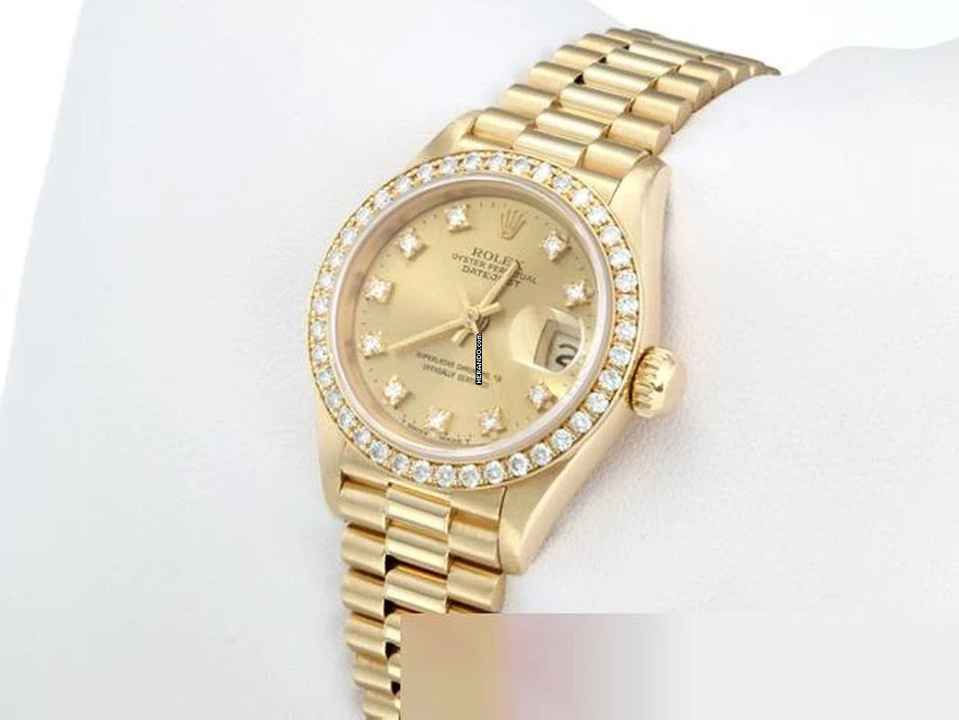 Rolex Lady-Datejust Gelbgold 750 Diamanten Brillanten Automatik Gold Damen 18kt Yellow Gold President-band Chronometer Oyster 