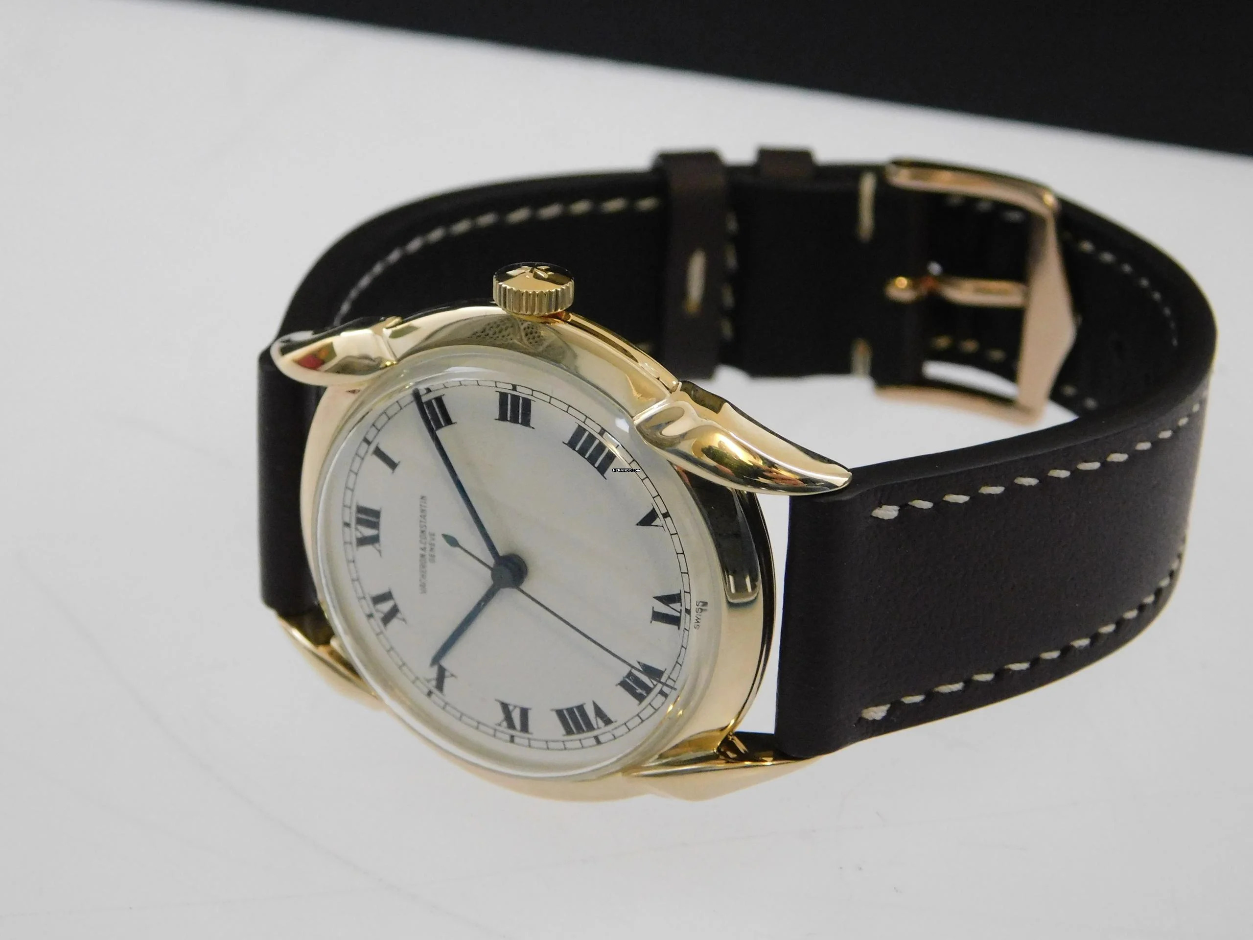 Thumbnail von Vacheron Constantin Fancy Lugs 18 Karat Gelbgold email Dial Herrenuhr Rarität im Top Zustand seltenes Herrenmodell mit Handaufzug P 454 / 5B 34 mm