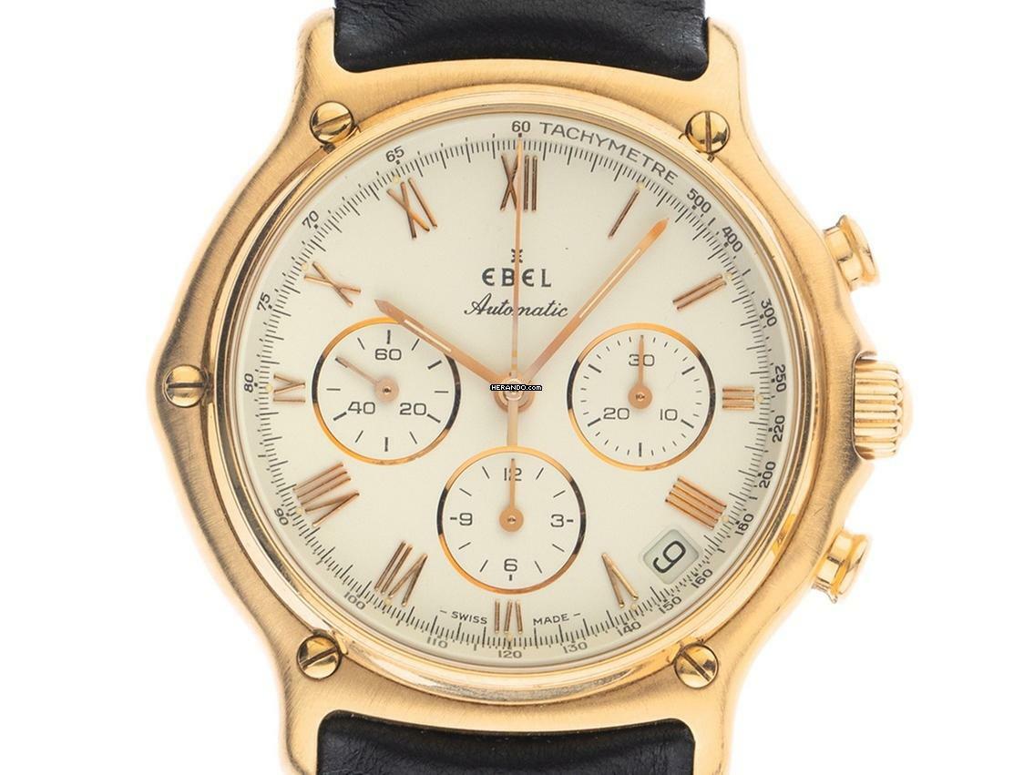 Thumbnail von Ebel 1911 Chronograph El Primero Ref.5134901 1995 Full Set sehr gut Vintage 1911 Chronograph El Primero 18kt Gelbgold Krokoleder Faltschließe