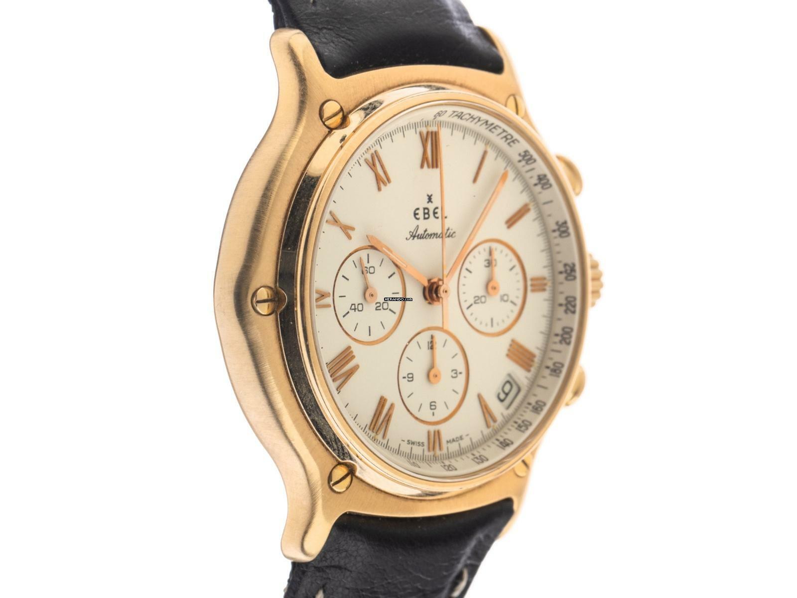 Thumbnail von Ebel 1911 Chronograph El Primero Ref.5134901 1995 Full Set sehr gut Vintage 1911 Chronograph El Primero 18kt Gelbgold Krokoleder Faltschließe