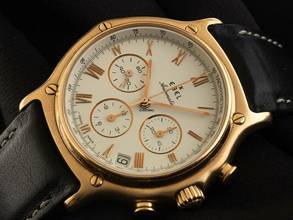 Thumbnail von Ebel 1911 Chronograph El Primero Ref.5134901 1995 Full Set sehr gut Vintage 1911 Chronograph El Primero 18kt Gelbgold Krokoleder Faltschließe