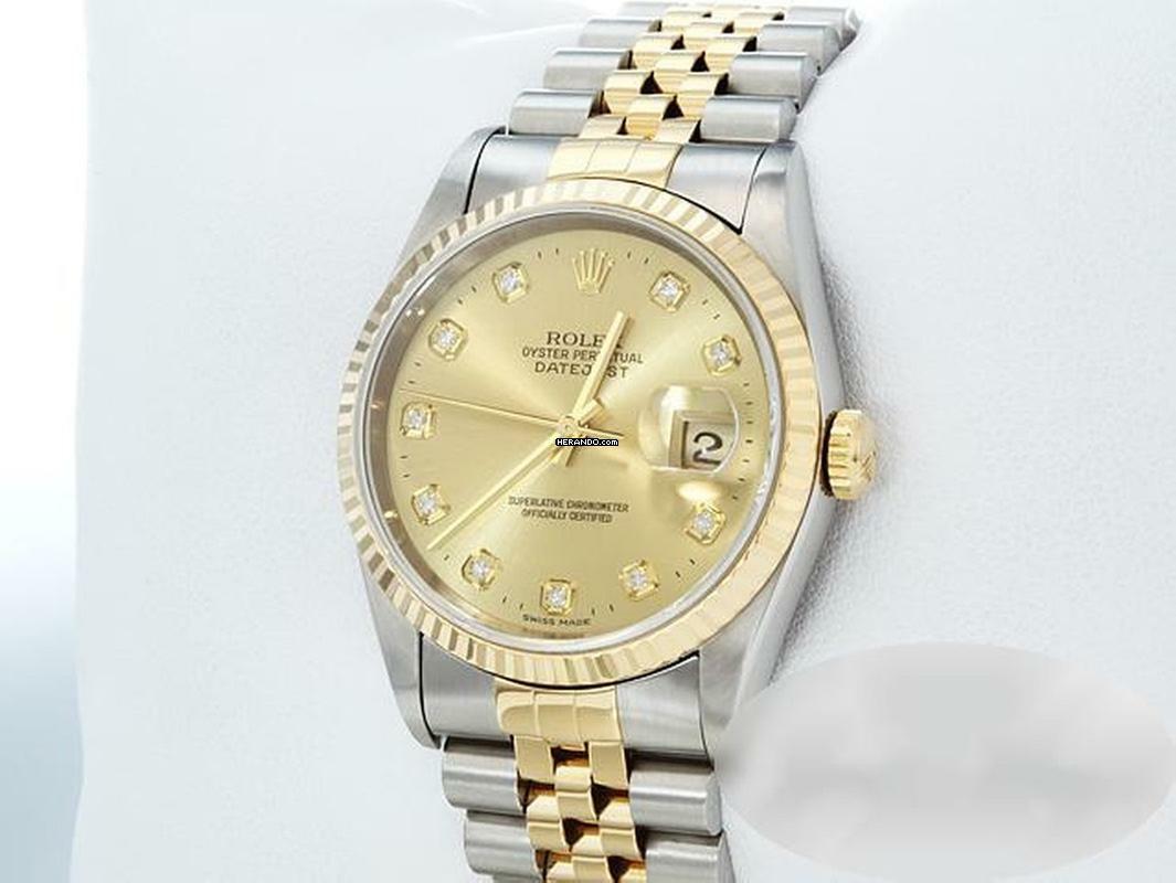 Rolex Datejust 36 Mm 16233 2005 Stahl Gelbgold 750 Diamanten Automatik Gold