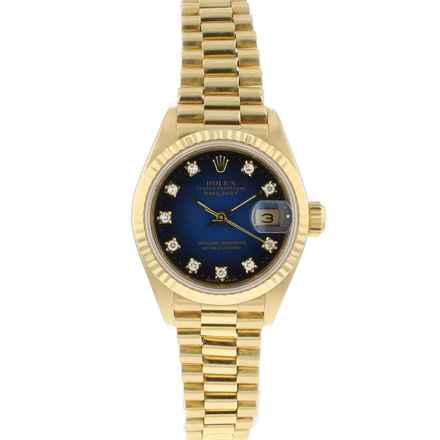 Rolex Lady-Datejust 26 Yellow Gold Blue Vignette Diamond Dial 