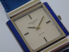 Thumbnail von Patek Philippe 18 Karat Weißgold Herrenuhr Ref 3578/1 Lapis Arte Suizo 29 x 40 mm Rarität double Signed Handaufzug Kaliber 175