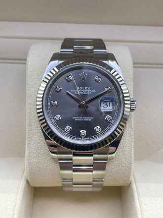  Rolex Datejust 41 RHODIUM DIAMOND DIAL FULL SET WITH BOX AND PAPERS top Condition year:2021 