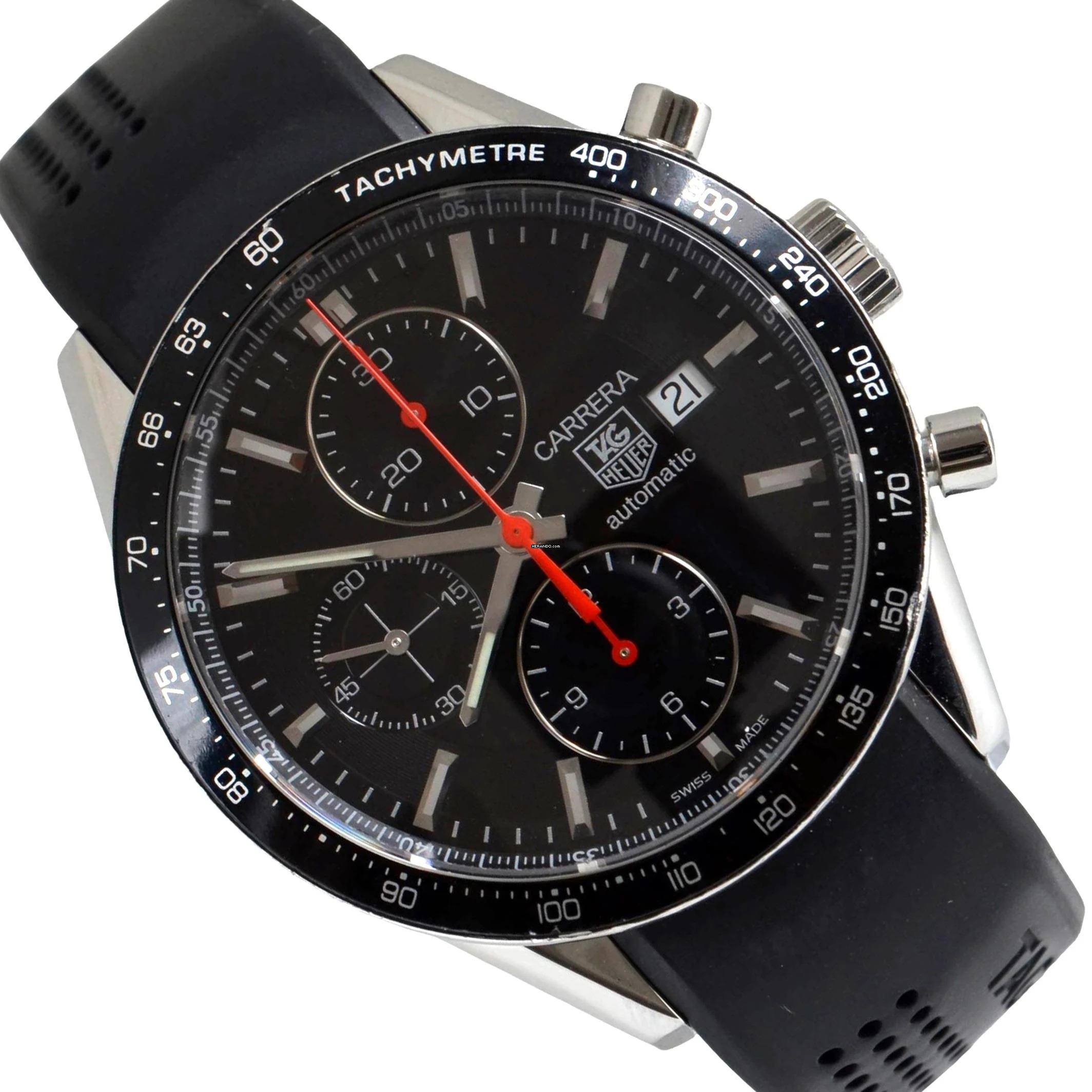  TAG Heuer Carrera Calibre 16 chronograph CV2014 black dial Rubber strap 