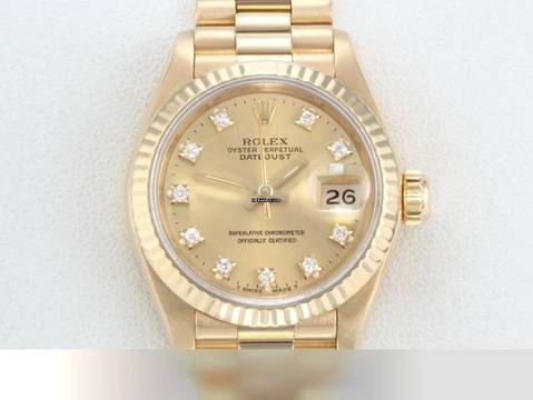  Rolex Lady-Datejust Gelbgold 750 Diamanten Automatik 18kt Yellow Gold Damen President-band Chronometer Oyster 