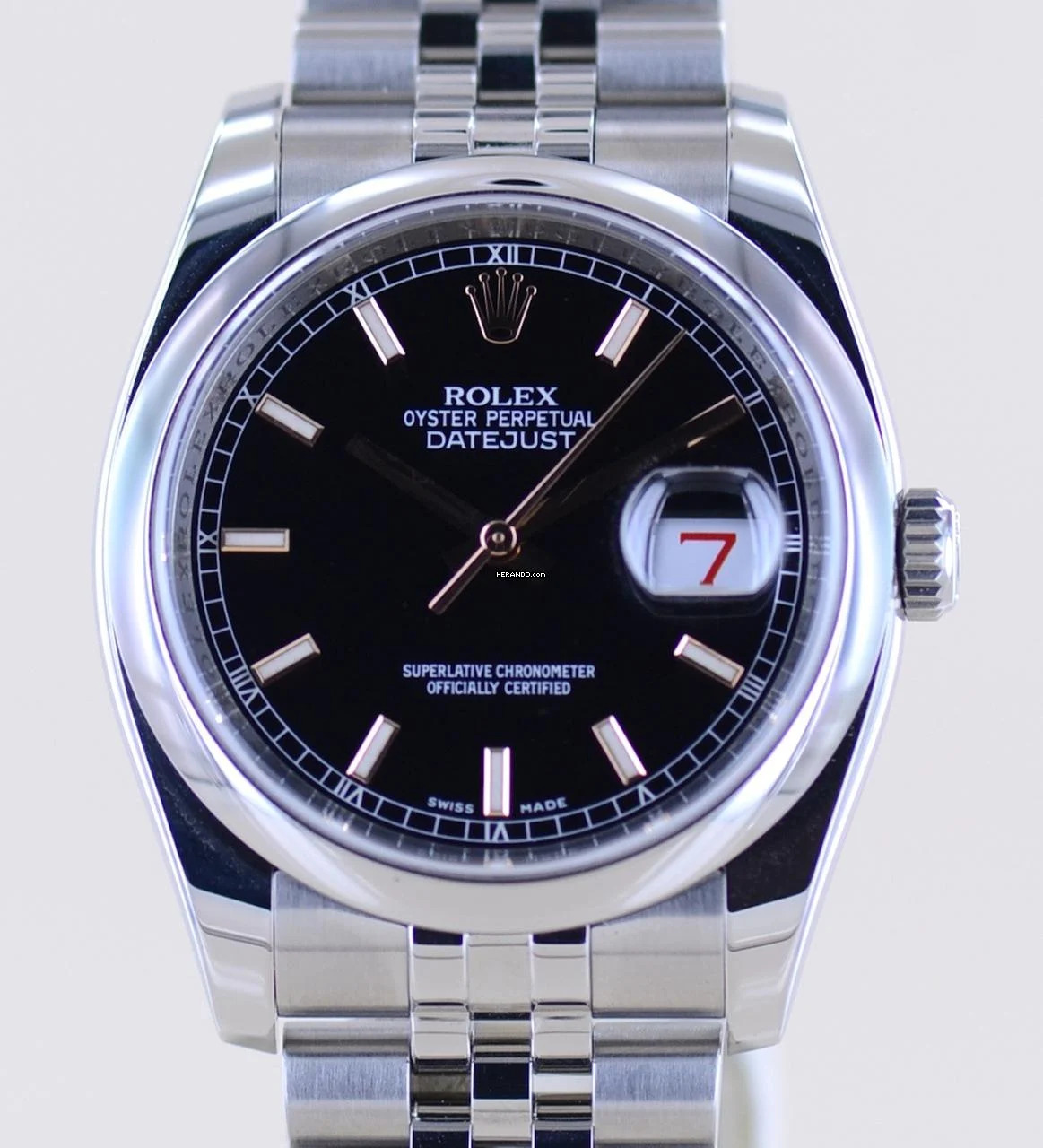  Rolex Datejust 36 black 36mm golden Stick Dial Tuxedo Roulette Steel 116200 NOS 