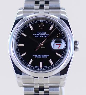  Rolex Datejust 36 black 36mm golden Stick Dial Tuxedo Roulette Steel 116200 NOS 