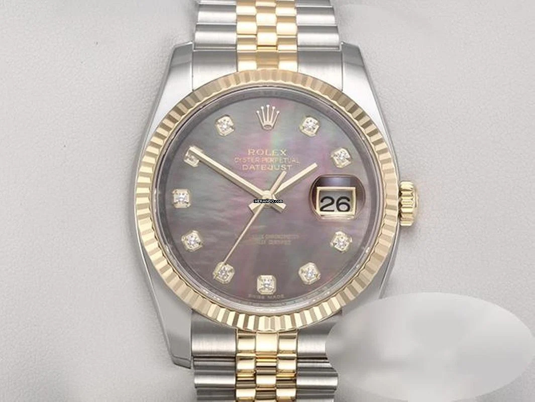  Rolex Datejust 36 36mm 116233 Perlmutt Diamanten Stahl Gelbgold 750 Automatik Stainless Steel 18kt Yellow Gold Jubilé-band Chronometer Oyster 