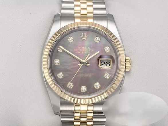  Rolex Datejust 36 36mm 116233 Perlmutt Diamanten Stahl Gelbgold 750 Automatik Stainless Steel 18kt Yellow Gold Jubilé-band Chronometer Oyster 