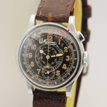  Minerva Monopusher Chronograph WW2 Schnecken-Tachymeter very rare 