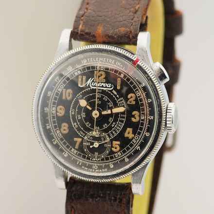  Minerva Monopusher Chronograph WW2 Schnecken-Tachymeter very rare 