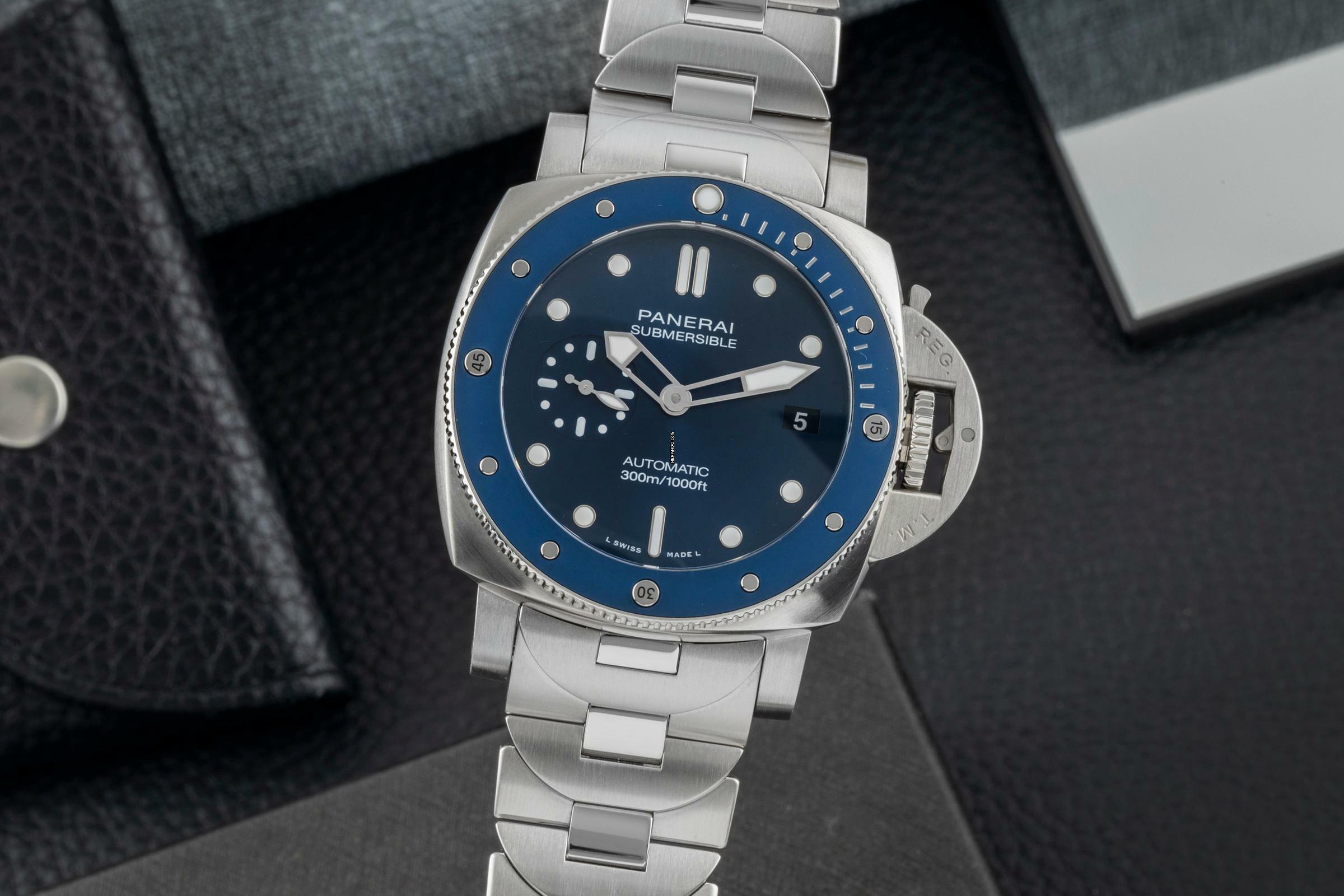  Panerai Submersible Blue Notte Stahl Automatik Herrenuhr PAM02068 B&P 