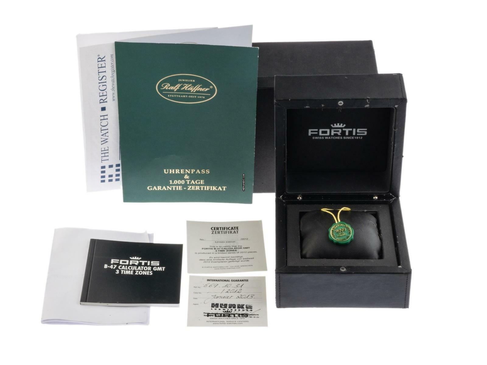 Thumbnail von Fortis B-47 Calculator GMT 3 Time Zones Ref.669.10.31M 2013 Full Set wie Neu Vintage B47 Calculator GMT 3 Time Zones