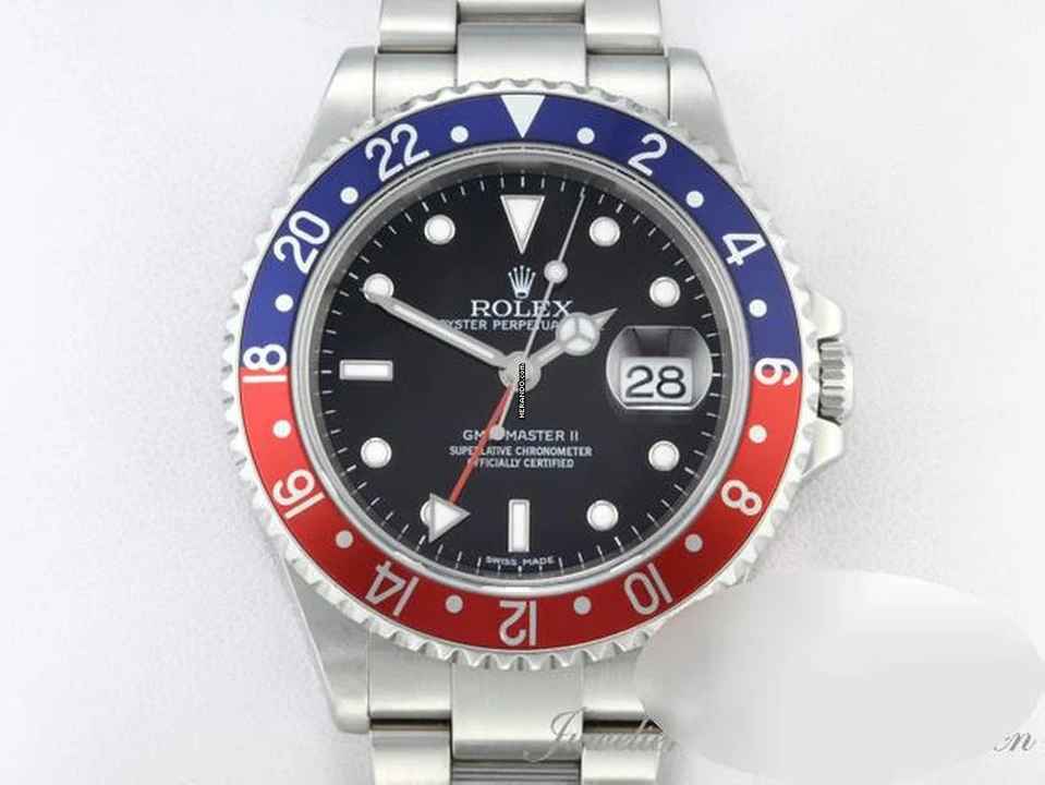  Rolex GMT-Master II Stahl 16710 T Pepsi Stick Dial 2007 Automatik Edelstahl Stainless Steel Oyster-band Chronometer Black Dial 